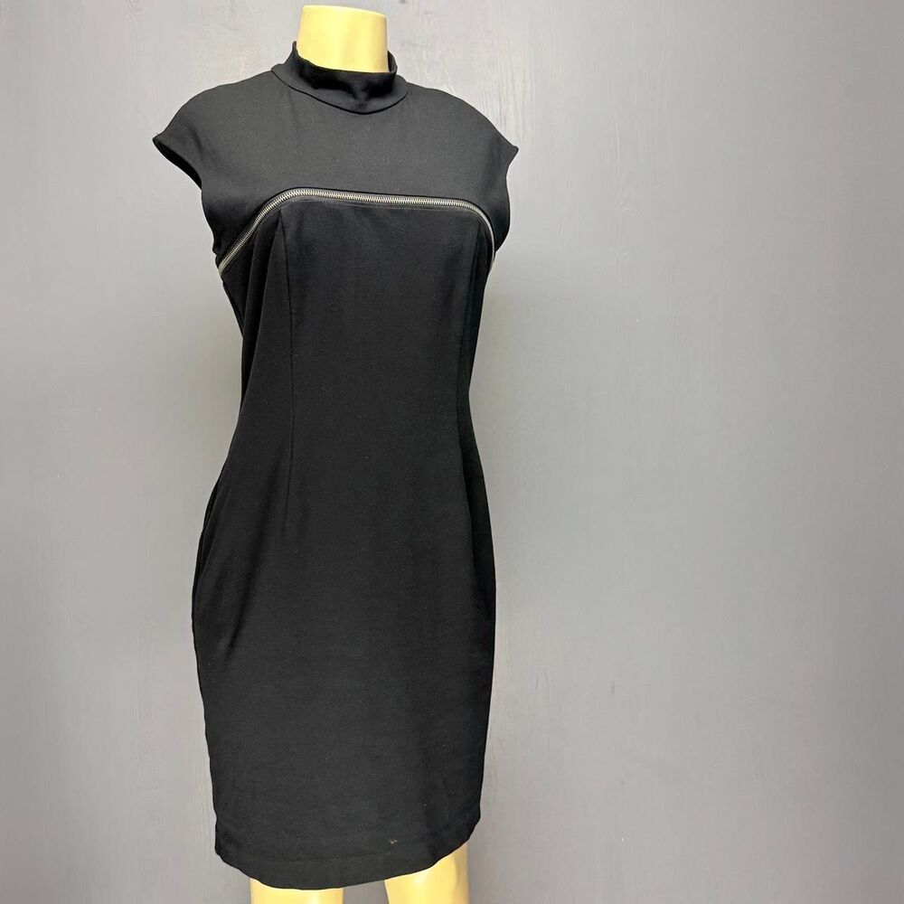 Marc New York Andrew Marc Black Sheath Dress | Mock Neck Zip Detail | S